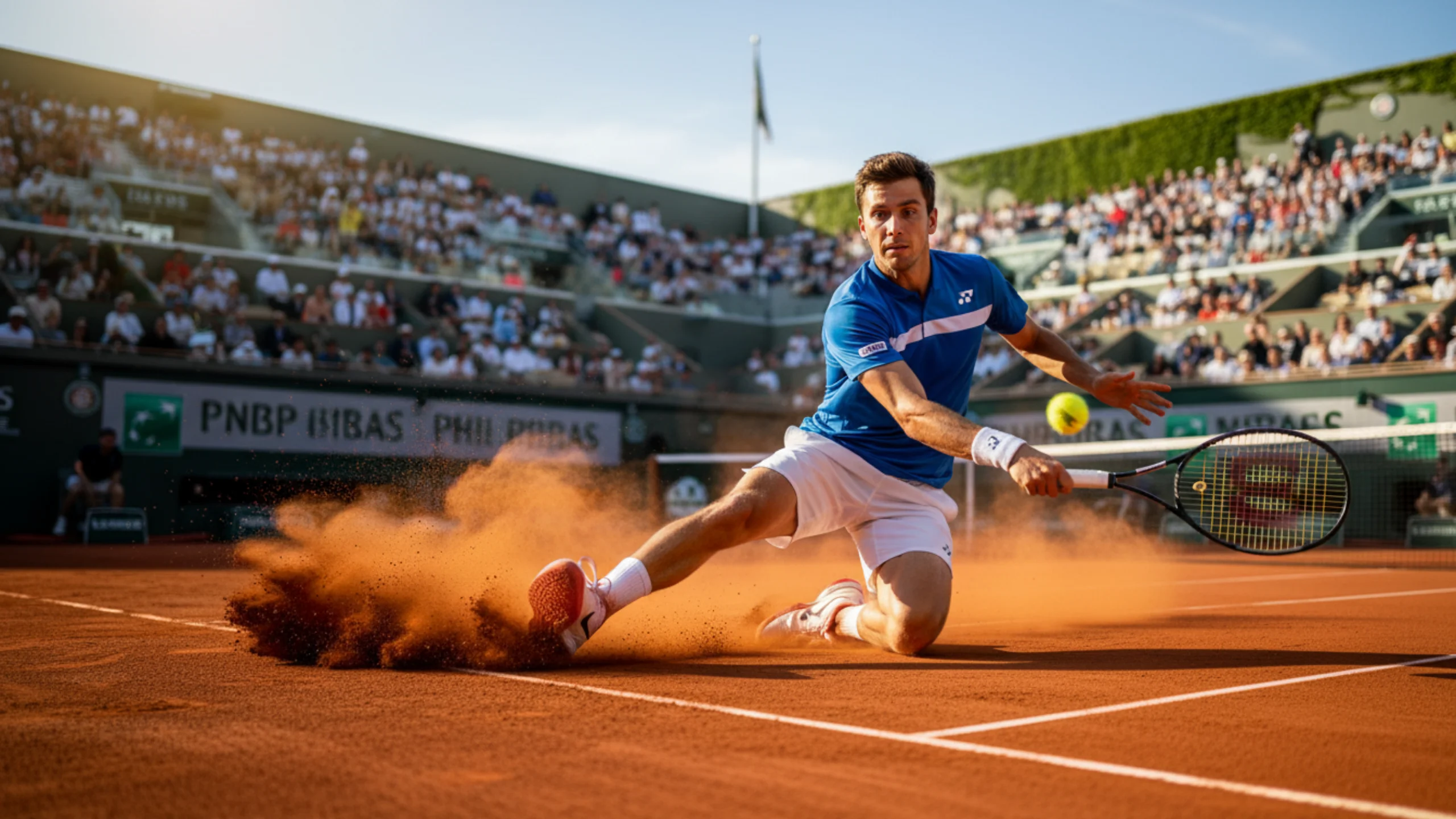 Sandplatz Arena bei den French Open in Roland Garros mit rotem Ziegelmehl